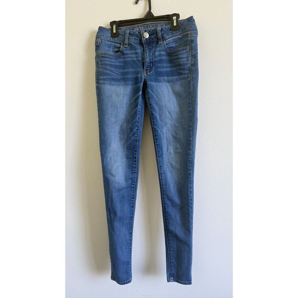 American Eagle Womens 2 Long Jegging Super Stretch High Rise Skinny Jeans Blue